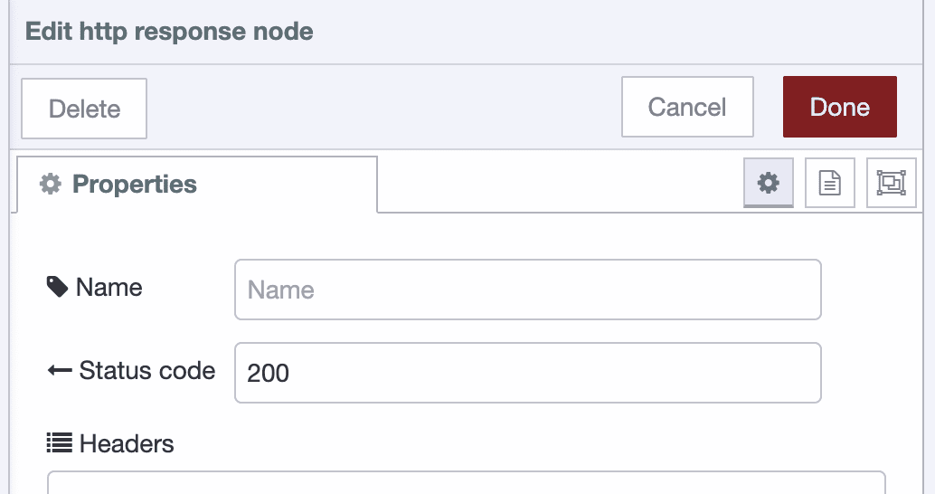 "Configuring the status node to set the response to 200"