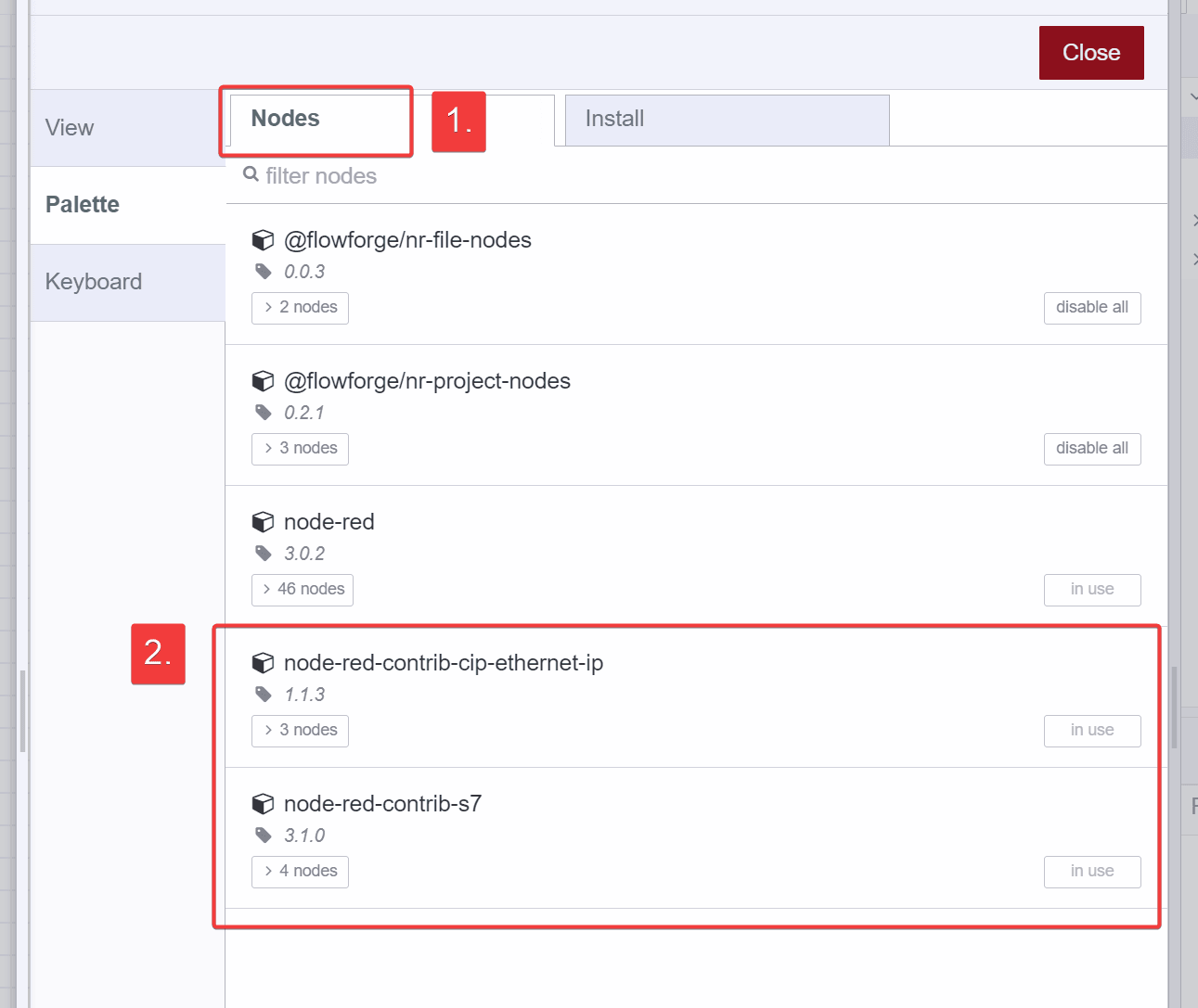 "Screenshot of 'Nodes' tab showing Installed nodes List"