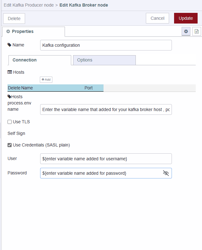 Screenshot showing configuration of kafka "Screenshot showing configuration of kafka"