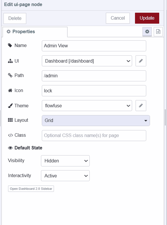 "Screenshot displaying admin-only page configuration"