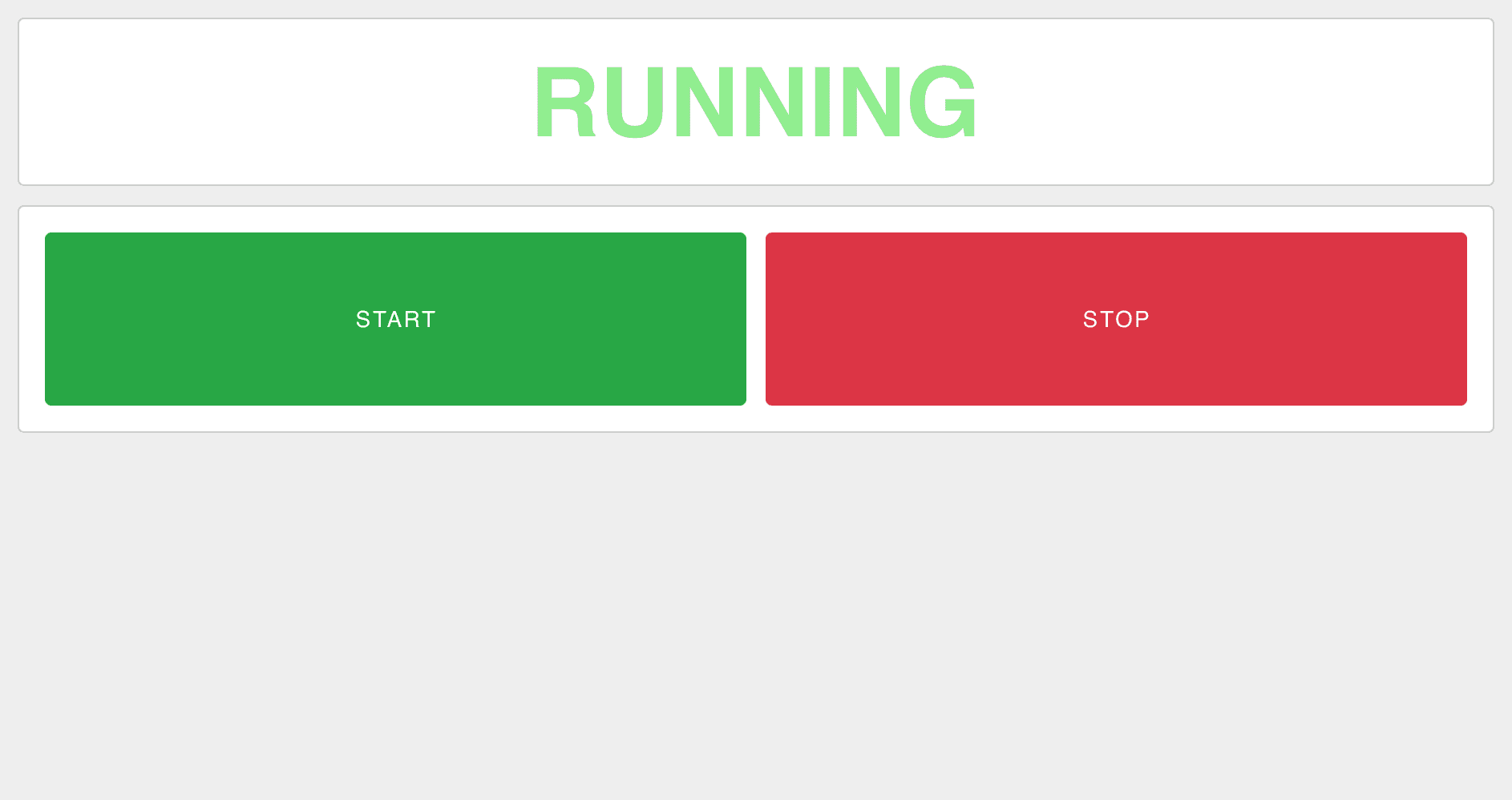 Web browser displaying the completed motor control HMI with start/stop buttons and status display