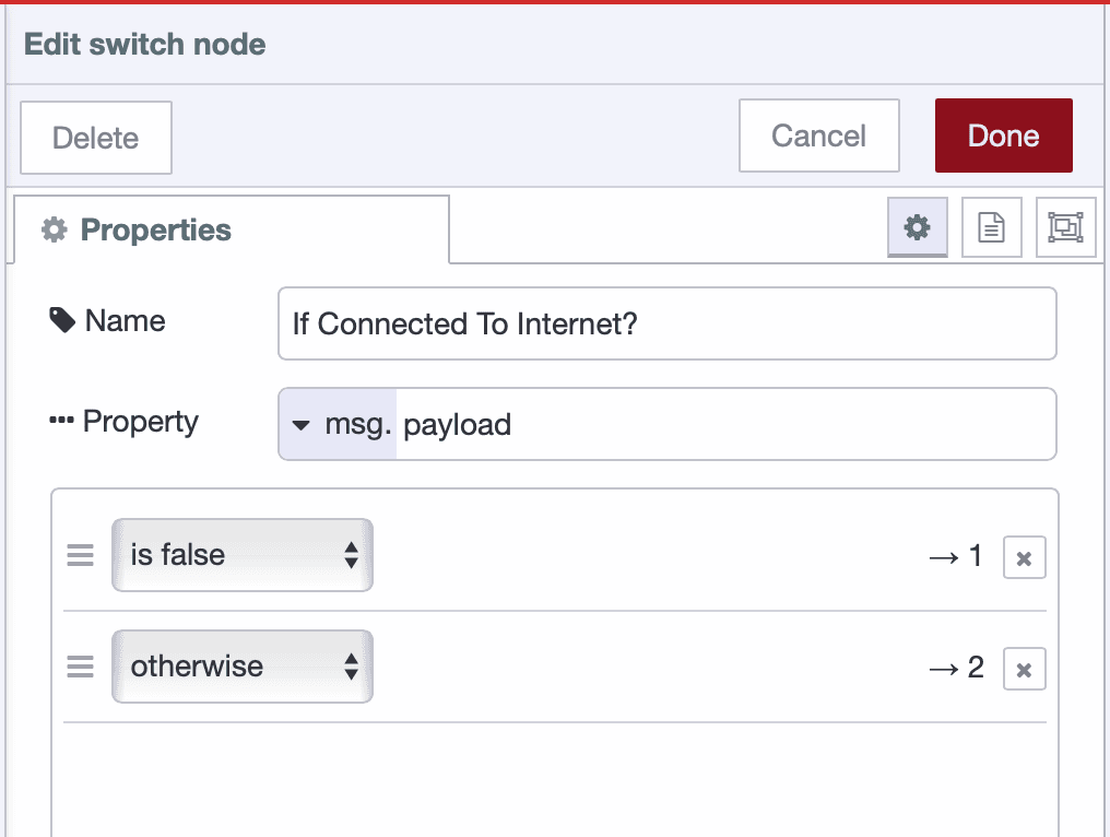 Switch node routing messages based on network connectivity status