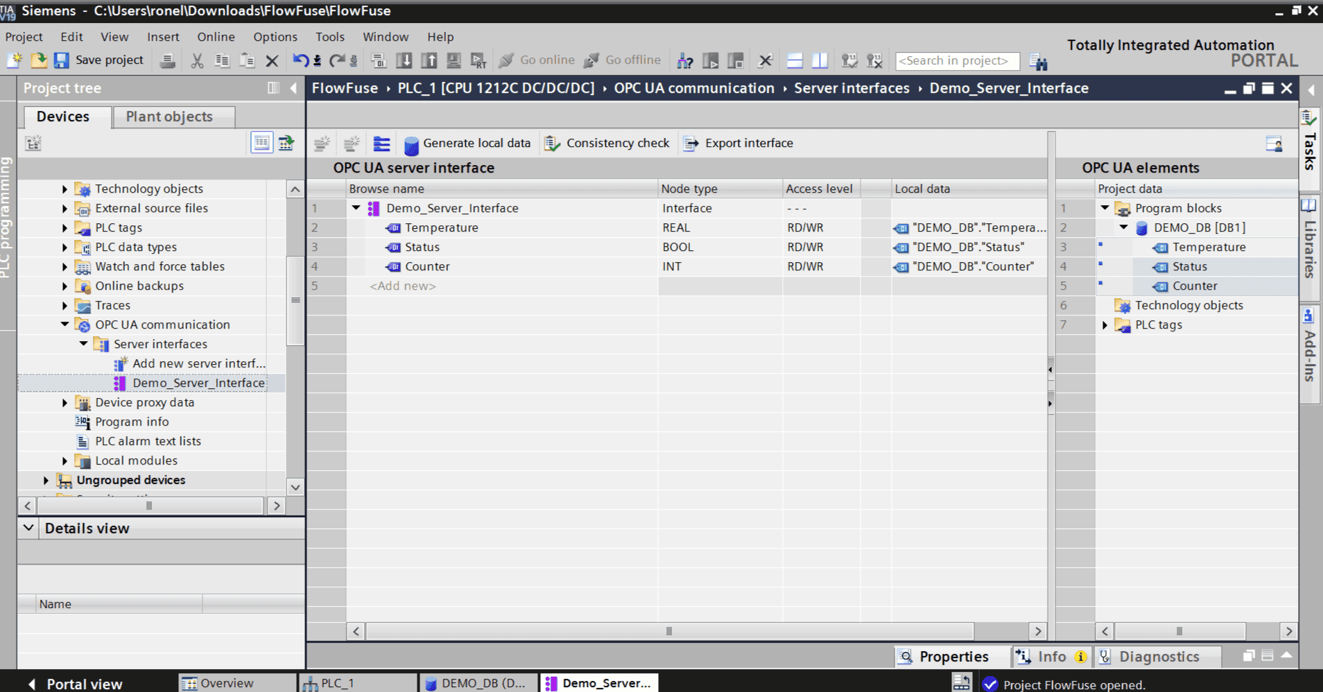 Tags added inside OPC UA server interface