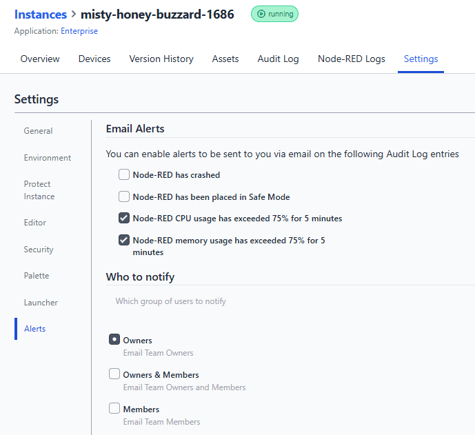 Screenshot of the new resource notifications settings